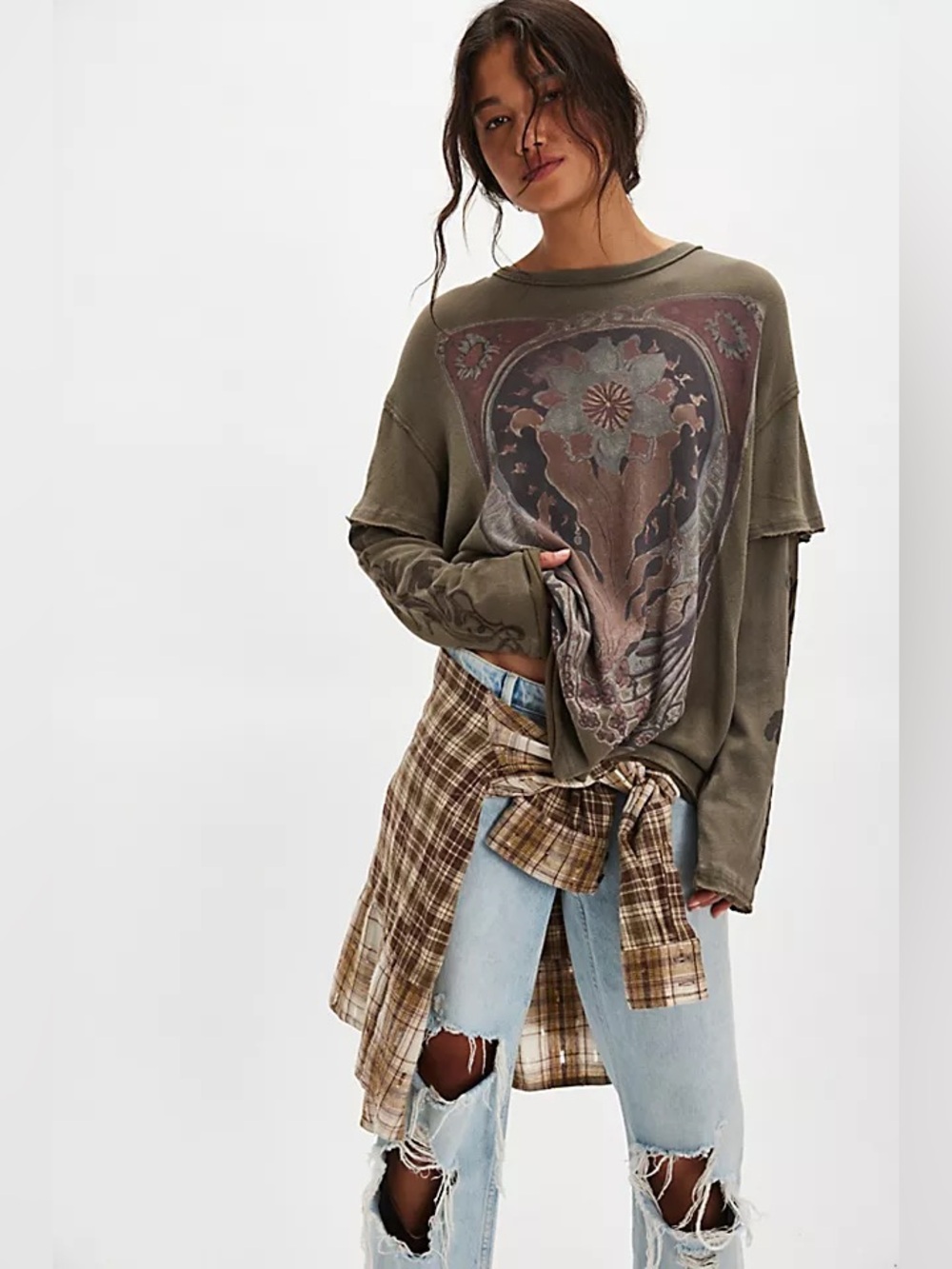 Free People We The Free Fiona Twofer Tee Size Medium Oversized